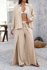 Two Pieces Split Solid Button Down Sets - Image 5
