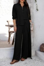 Two Pieces Split Solid Button Down Sets - Image 9