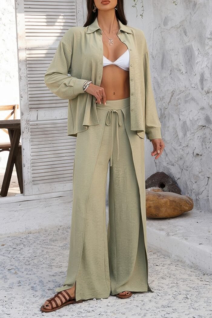 Two pieces split solid button down sets - image 10