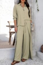 Two Pieces Split Solid Button Down Sets - Image 11