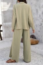 Two Pieces Split Solid Button Down Sets - Image 12