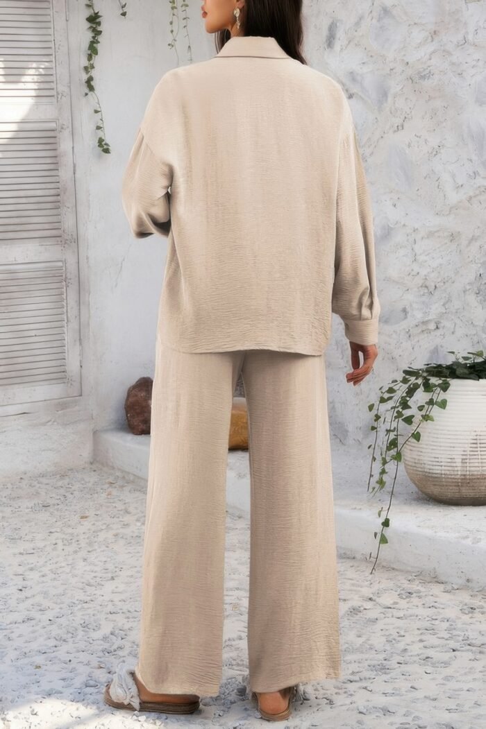 Two pieces solid button down blouse pant sets - image 4