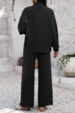 Two Pieces Solid Button Down Blouse Pant Sets - Image 8