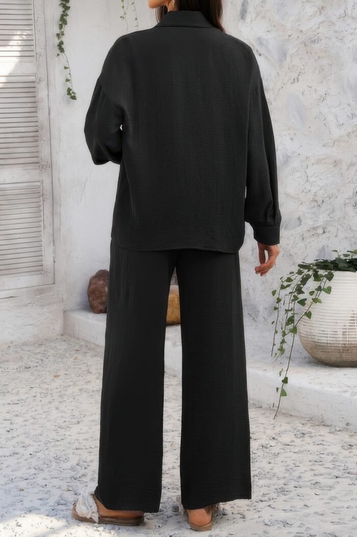 Two pieces solid button down blouse pant sets - image 8