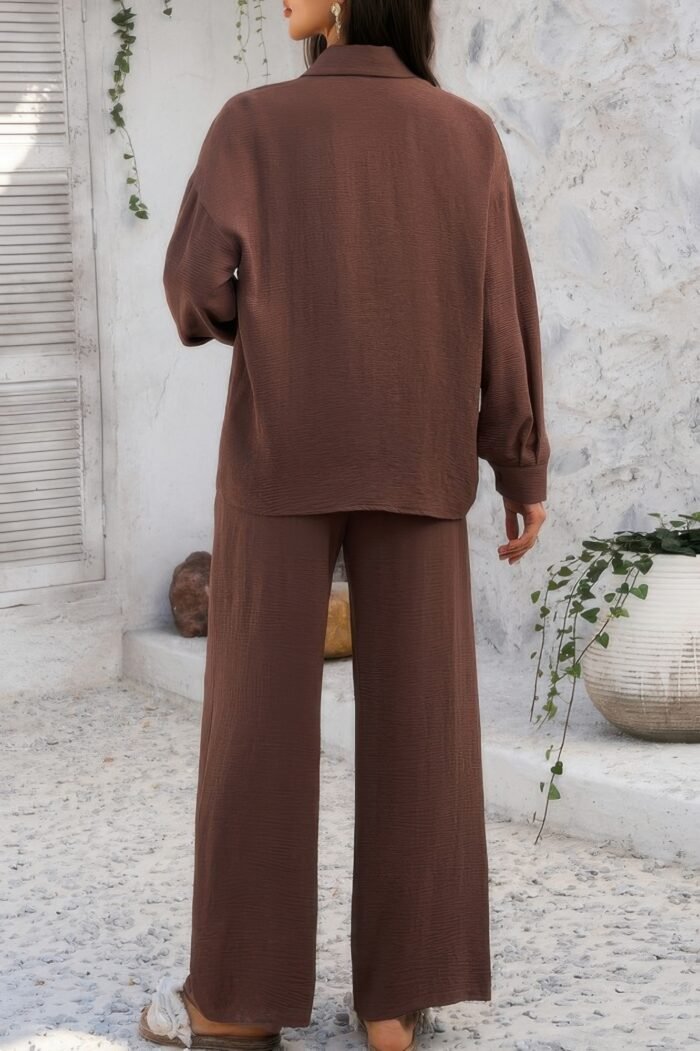 Two pieces solid button down blouse pant sets - image 12