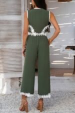 Two Pieces V Neck Button Lace Decorate Long Pants - Image 17