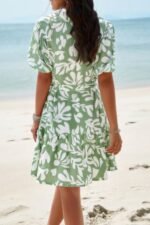 Random Print Button Down Belt Ruffle Midi Dress - Image 4