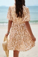 Random Print Button Down Belt Ruffle Midi Dress - Image 8