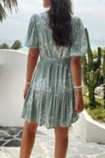 Random Print Button Down Belt Ruffle Midi Dress - Image 11
