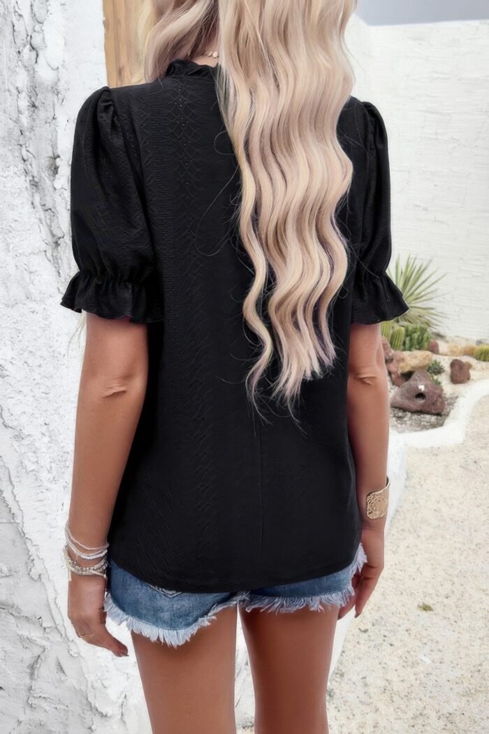 Round Neck Embroidery Ruffle Sleeve Loose Fit Shirt - Image 25