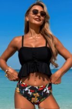 Ruffle Falbala Waist Knot Front Tankini Swimsuit - Image 2