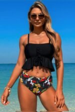 Ruffle Falbala Waist Knot Front Tankini Swimsuit - Image 3