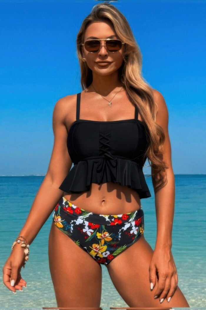 Ruffle falbala waist knot front tankini swimsuit - image 3