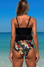 Ruffle Falbala Waist Knot Front Tankini Swimsuit - Image 4