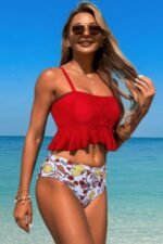Ruffle Falbala Waist Knot Front Tankini Swimsuit - Image 5
