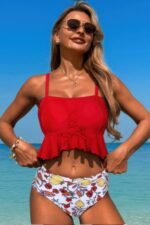 Ruffle Falbala Waist Knot Front Tankini Swimsuit - Image 6