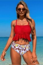 Ruffle Falbala Waist Knot Front Tankini Swimsuit - Image 7