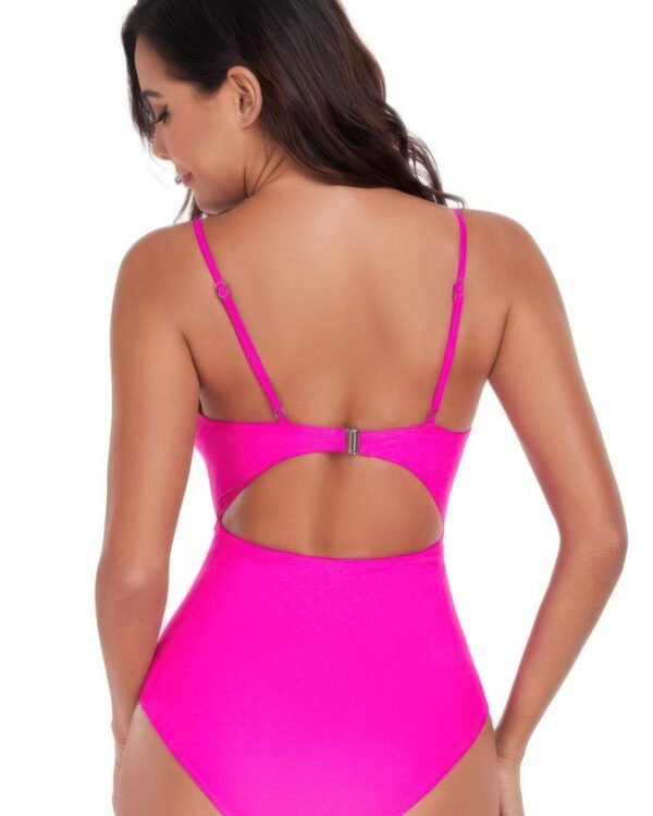 One Piece Solid Ruched Strap Cut Out Swimsuit