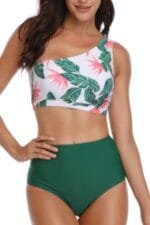 Two Pieces One Shoulder Printed Swimsuit