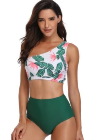 Two Pieces One Shoulder Printed Swimsuit Two Pieces One Shoulder Printed Swimsuit