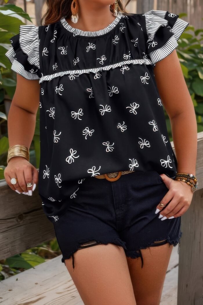 Plus size ruffle hem random print loose shirt - image 2
