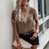 Animal Print V Neck Crop Short Sleeve Shirt