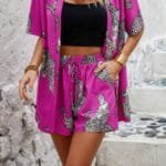 Women's stretchy leopard print two piece set – front view