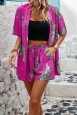 Two Piece Leopard Print Drop Shoulder Pockets Set
