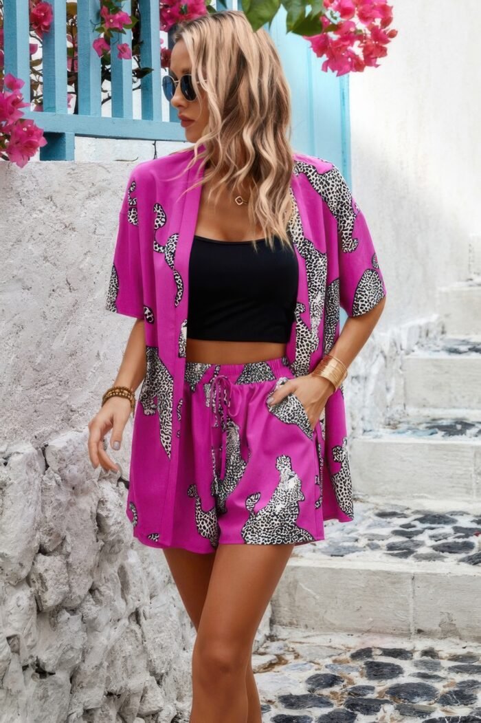 Two piece leopard print drop shoulder pockets set - image 3