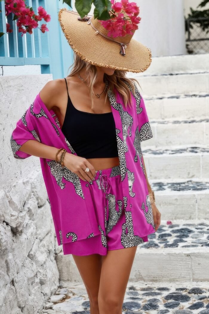Two piece leopard print drop shoulder pockets set - image 4