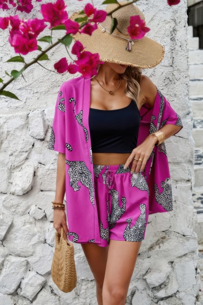 Two piece leopard print drop shoulder pockets set - image 5