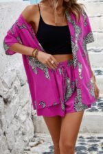 Two Piece Leopard Print Drop Shoulder Pockets Set - Image 2