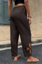 Solid Loose Elastic Waist Hollow Out Long Pant - Image 5