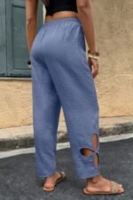 Solid Loose Elastic Waist Hollow Out Long Pant - Image 10