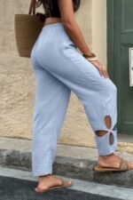 Solid Loose Elastic Waist Hollow Out Long Pant - Image 16