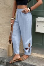 Solid Loose Elastic Waist Hollow Out Long Pant - Image 17