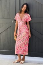 Geometric Print Twist Design Short Sleeve Fit Dress - Image 3