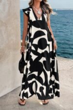 Allover Print Woven Short Sleeve Loose Dress