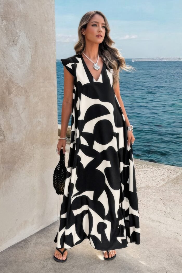 Allover print woven short sleeve loose dress - image 2