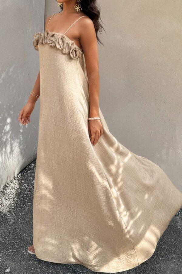 Flower Trim Off Shoulder Ruffled Backless Dress