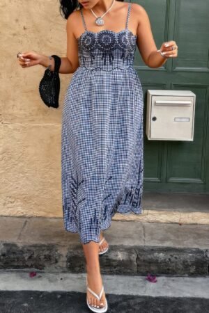 Plus Size Plaid Backless Strap Dress | Hollow Out Plus Size Plaid Backless Hollow Out Strap Dress