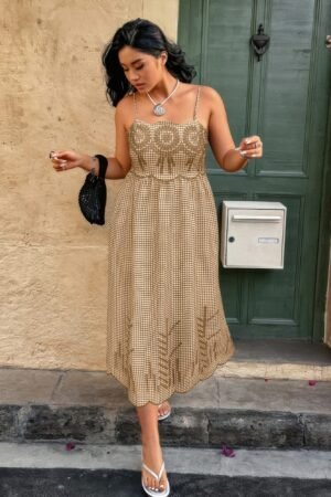 Plus Size Plaid Backless Strap Dress | Hollow Out Plus Size Plaid Backless Hollow Out Strap Dress