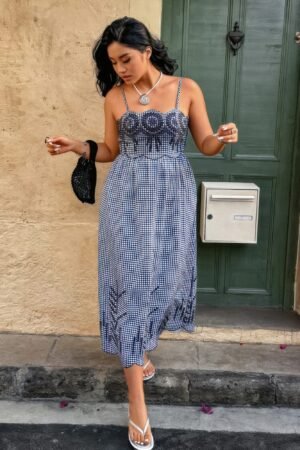 Plus Size Plaid Backless Strap Dress | Hollow Out Plus Size Plaid Backless Hollow Out Strap Dress