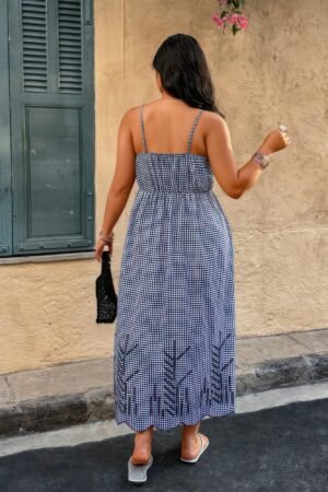 Plus Size Plaid Backless Strap Dress | Hollow Out Plus Size Plaid Backless Hollow Out Strap Dress