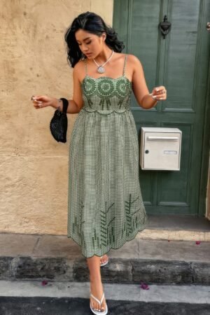 Plus Size Plaid Backless Strap Dress | Hollow Out Plus Size Plaid Backless Hollow Out Strap Dress