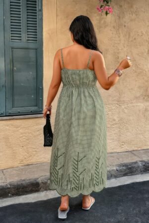Plus Size Plaid Backless Strap Dress | Hollow Out Plus Size Plaid Backless Hollow Out Strap Dress