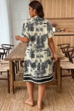 Plus Size Floral Print V Neck Fit Midi Dress - Image 4