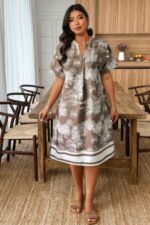 Plus Size Floral Print V Neck Fit Midi Dress - Image 5