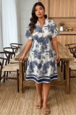 Plus Size Floral Print V Neck Fit Midi Dress - Image 7