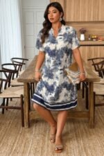 Plus Size Floral Print V Neck Fit Midi Dress - Image 8